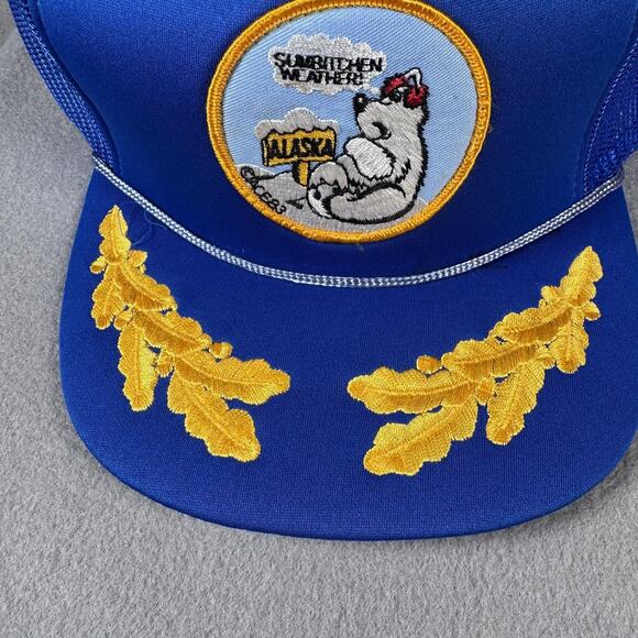 Vintage Alaska SUBBITCHEN WEATHER Hat Cap Snap Back Rope Blue Trucker Mesh 80s - Picture 2 of 9